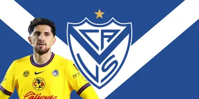 Diego Valdés junto al escudo de Vélez Sarfield / FOTO FÚTBOL DE TODO