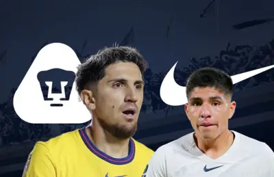 Diego Valdés, Piero Quispe y logo de Nike/ Foto Rock Cerveza y Pumas.