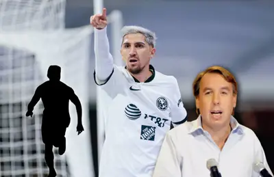 Diego Valdés señalando, Emilio Azcárraga y silueta de jugador/ Foto Marca.