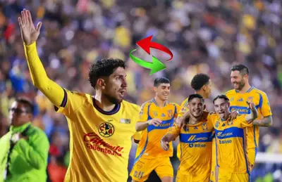 Diego Valdés y jugadores de Tigres, flechas rojas y verdes/Foto One Football.