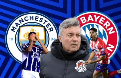 Dómenec Torrent, jugador del Atlético de San Luis y otro de Rayados lamentándose/Foto UEFA.com