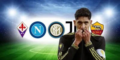 Edson Álvarez junto a escudos de equipos italianos / FOTO GETTY IMAGES