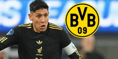 Edson Álvarez junto al escudo del Borussia Dortmund / FOTO JUAN FÚTBOL