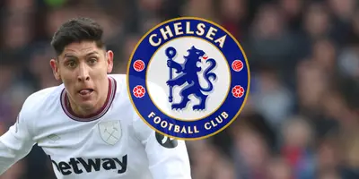 Edson Álvarez junto al escudo del Chelsea / FOTO GETTY IMAGES