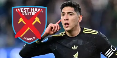 Edson Álvarez junto al escudo del West Ham / FOTO EXCÉLSIOR