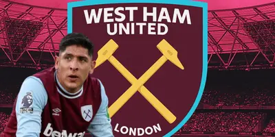 Edson Álvarez junto al escudo del West Ham / FOTO GETTY IMAGES