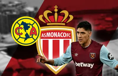 Edson Álvarez y escudos de AS Mónaco y Club América/ Foto Pinterest.