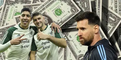 Edson Álvarez y Santiago Giménez junto a Lionel Messi / FOTO MEDIOTIEMPO