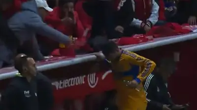 El francés hasta se sorprendió por el golpe con una bandera que recibió cerca de la banca.