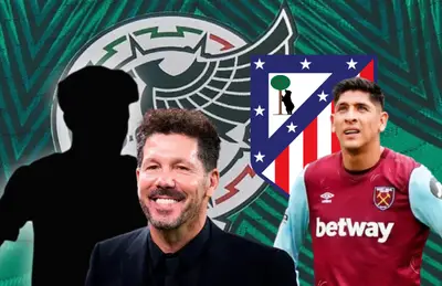 Elías Montiel en forma de silueta, Diego Simeone y Edson Álvarez/Foto Soy Fútbol.