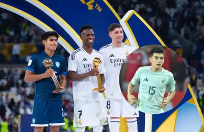 Elías Montiel junto a Vinicius Jr Y Federico Valverde y Gilberto Mora/Foto Infobae.