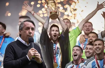Emilio Azcárraga con micrófono y jugadores de Argentina levantado campeonato/ Foto Goal.