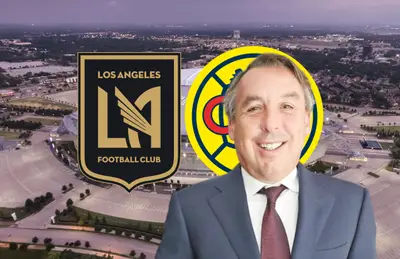 Emilio Azcárraga y escudos del LAFC y América/ Foto HKS Architects.