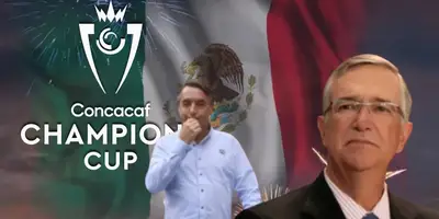 Emilio Azcárraga y Ricardo Salinas junto al logo de la CONCACHAMPIONS / FOTO X