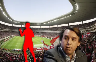 Emilio Azcárraga y silueta de futbolista celebrando/ Foto Antena 2.