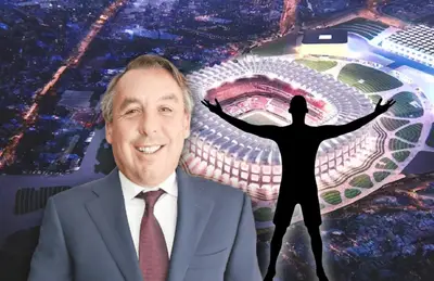 Emilio Azcárraga y silueta de futbolista/Foto ArchDaily México.