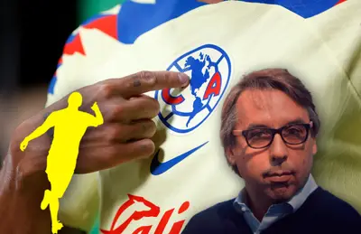 Emilio Azcárraga y silueta de futbolista señalando/ Foto VAVEL.