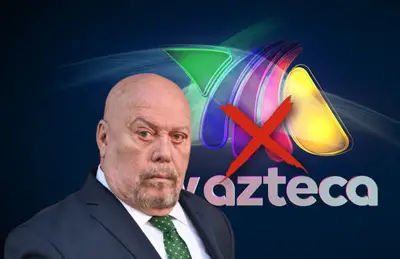 Enrique Bermúdez de la Serna y logo de TV Azteca/ Foto Phante.