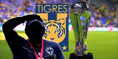 Entrenador incógnito de Rayados junto al escudo de Tigres / FOTO MEDIOTIEMPO