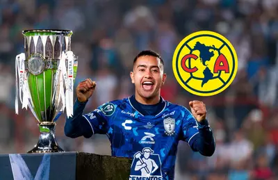 Erick Sánchez celebrando y logo de América/Foto Fútbol Total.