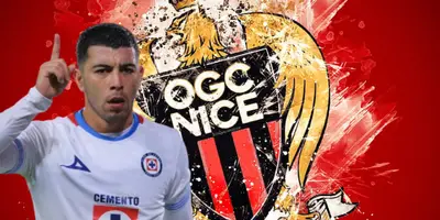 Erik Lira junto al escudo del OGC Niza / FOTO JUAN FÚTBOL