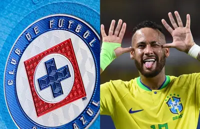 Escudo de Cruz Azul y Neymar celebrando/Foto TUDN.