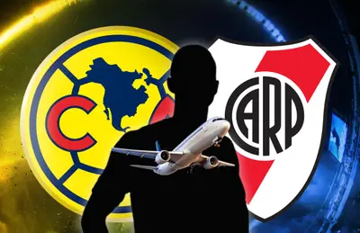 Escudos de América y River Plate, silueta de futbolista/Foto ESPN.