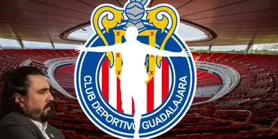 Estadio Akron de fondo con el escudo de Chivas. Foto: Estadio Akron