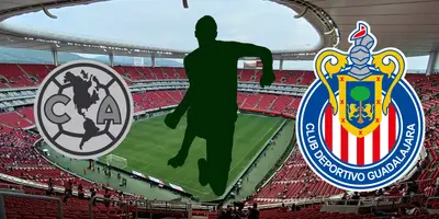 Estadio Akron de fondo, tomado de Wikipedia, con escudo de América y Chivas