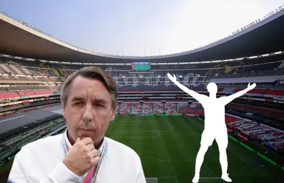 Estadio Azteca de fondo, Emilio Azcárraga pensativo y futbolista festejando/ Foto Club América.