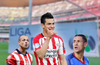 Estadio Azteca de fondo, Hirving Lozano y a su lado Javier Hernández y Uriel Antuna/ Foto Marca.
