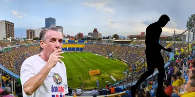 Estadio Azulcrema de fondo, tomado de ESTO, con Azcárraga al frente