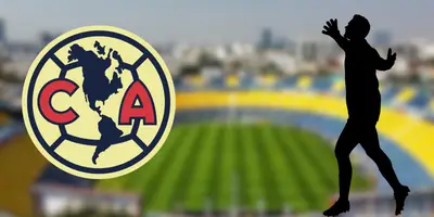 Estadio Azulcrema de fondo, tomado de ESTO, con escudo del América al frente