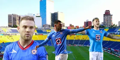 Estadio Azulcrema de fondo, tomado de Excélsior, con jugadores de Cruz Azul al frente