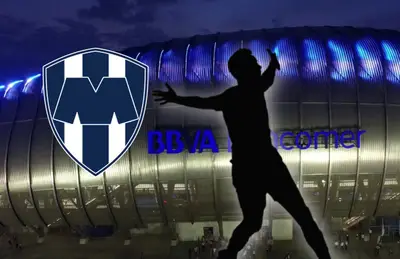 Estadio BBVA y silueta de futbolista celebrando/ Foto Monterrey.