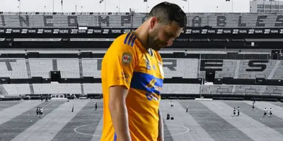 Estadio de Tigres de fondo, tomado de Wikipedia, con Gignac al frente