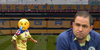 Estadio de Tigres de fondo tomado de Wikipedia, con Jardine al frente y jugador de América tapado.