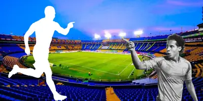 Estadio de Tigres de fondo, tomado de Wikipedia, con Lainez al frente