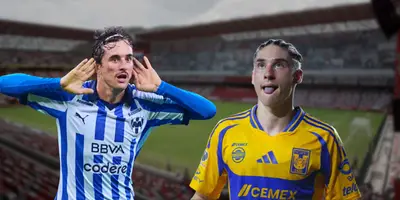 Estadio de Toluca de fondo, tomado de Wikipedia, con Cortizo y Flores al frente