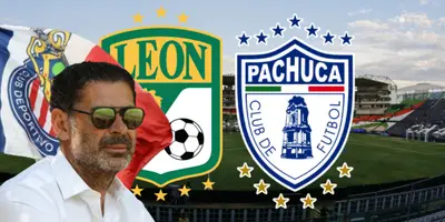 Fernando Hierro junto al escudo del León y Pachuca / FOTO DALE CHIVAS