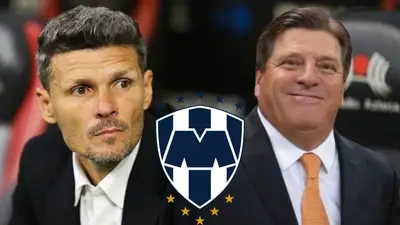 Fernando Ortiz, escudo de Rayados y Miguel Herrera/ Foto: Telediario