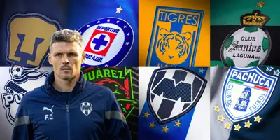 Fernando Ortiz junto a escudos de la Liga MX / FOTO INSTAGRAM