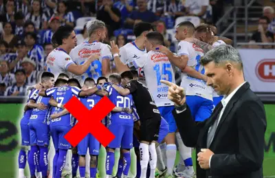 Fernando Ortiz, logo de tache, jugadores de Cruz Azul y Rayados/ Foto Cruz Azul.