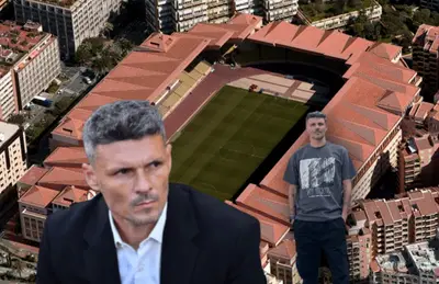 Fernando Ortiz y de fondo el estadio de fútbol/Foto Mónaco.