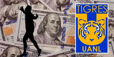Fondo de Canva con escudo de Tigres al frente