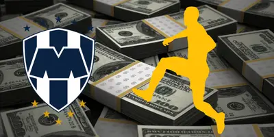 Fondo de Canva de doláres, con escudo de Rayados