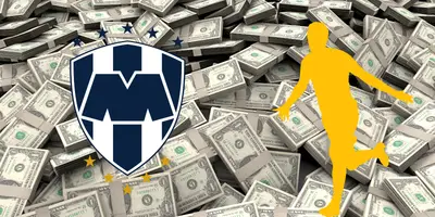 Fondo de dólares tomado de Canva, con escudo de Rayados