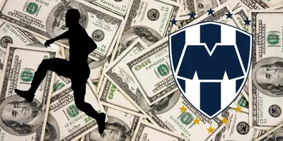 Fondo de dólares tomado de Canva, con escudo de Rayados