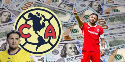 Fondo de dólares tomado de Canva, con escudo del América, Valdés y Vega