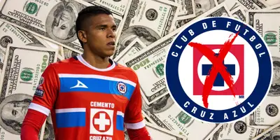 Fondo de dólares tomado de Canva, con Mier y escudo del Cruz Azul al frente